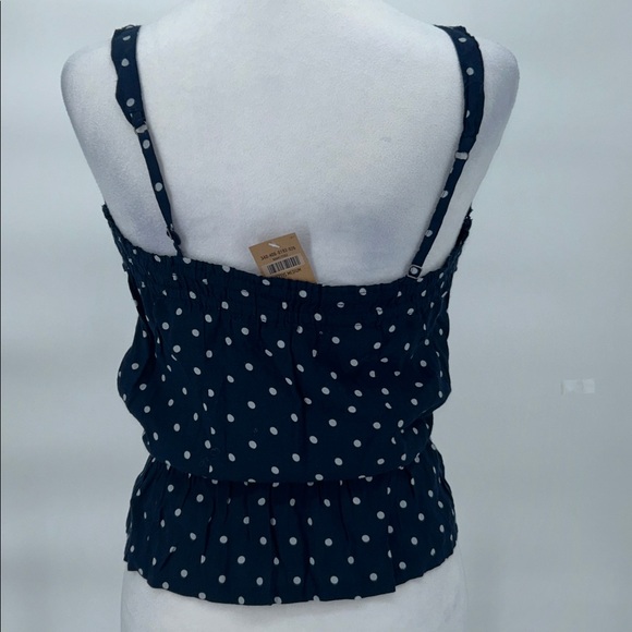 New Hollister Polka Dot Lace Cami Top Navy Blue Button Front Size Medium - Picture 4 of 10
